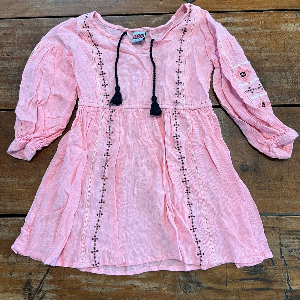 HOP Pink Kids Dress with Black/Pink Embroidery - Size 4-5
